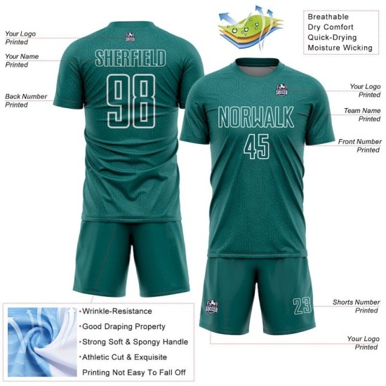 Sublimation Geometric Shape Jersey White Sports Soccer Teal Custom Uniform