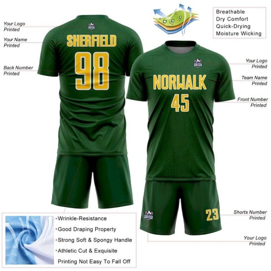 Jersey Sublimation Shape Uniform Custom Green Geometric Soccer Yellow-White Sports