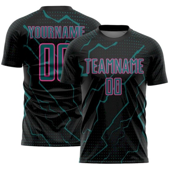 Jersey Soccer Sports Uniform Black Custom Teal-Pink Sublimation Lightning