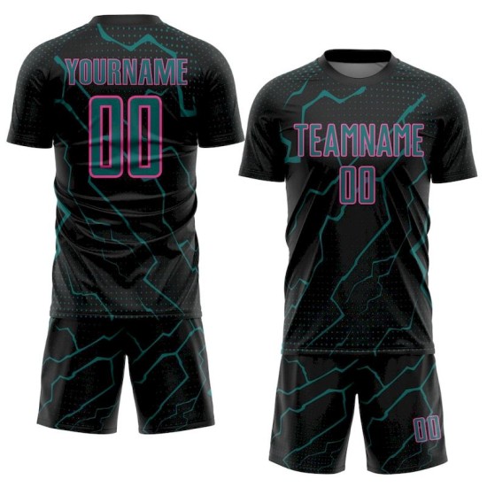 Jersey Soccer Sports Uniform Black Custom Teal-Pink Sublimation Lightning