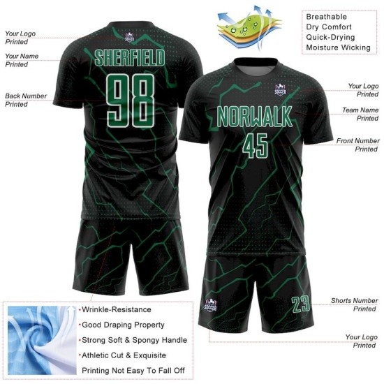 Black Jersey Sports Kelly Soccer Sublimation Custom Green-White Uniform Lightning