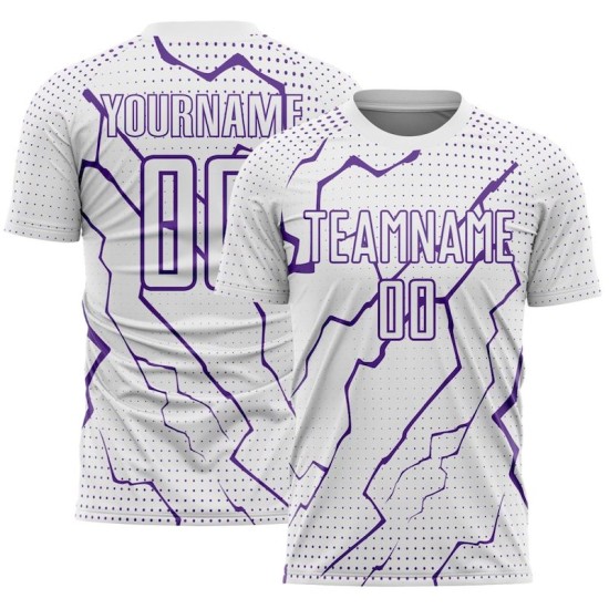 Uniform Sublimation White Purple Custom Sports Soccer Jersey Lightning