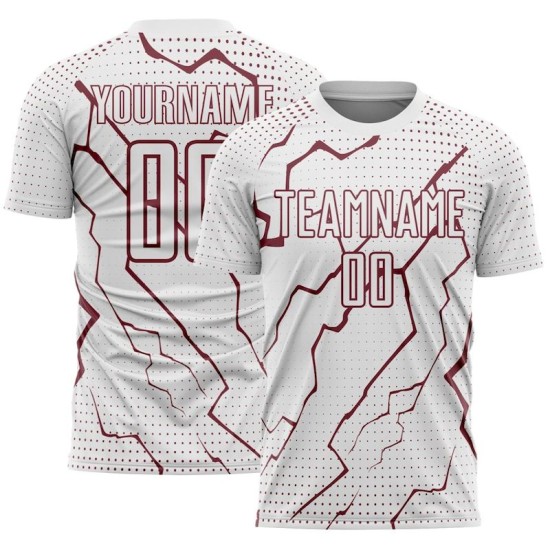 Sublimation Uniform Custom Sports Lightning White Soccer Jersey Burgundy