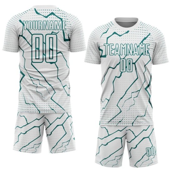 Sublimation Sports Uniform Jersey White Custom Soccer Lightning Teal