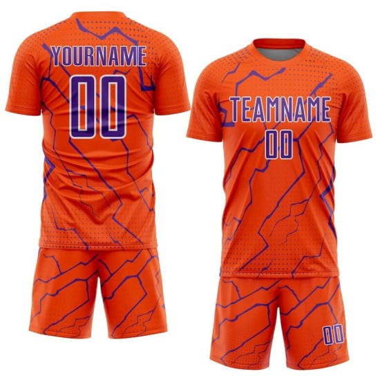 Sports Custom Sublimation Soccer Uniform Lightning Jersey Orange Purple-White