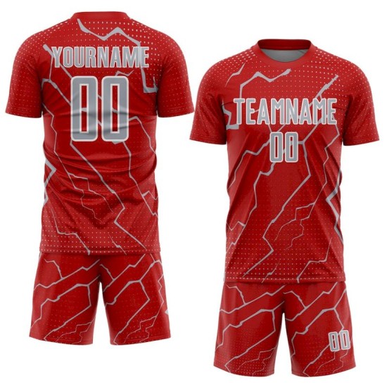 Lightning Soccer Sports Jersey Sublimation Gray-White Custom Red Uniform