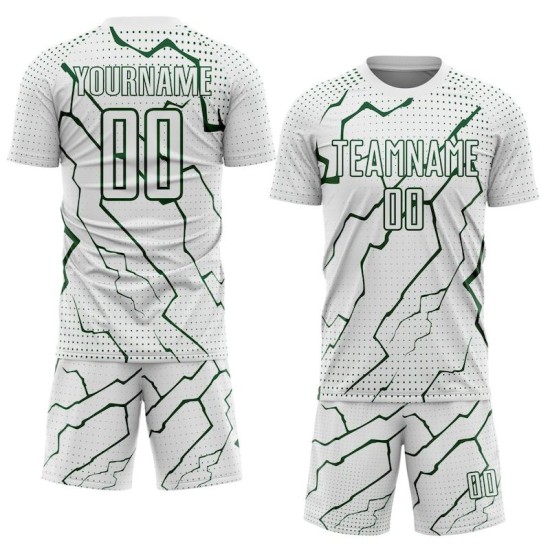 Custom Sublimation Soccer Jersey Lightning Sports Green White Uniform