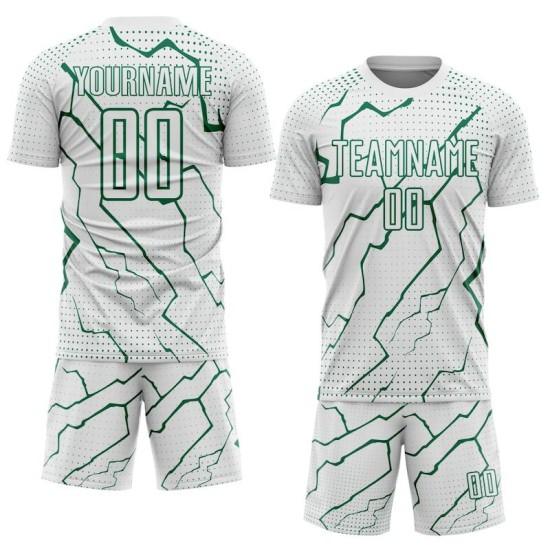 Custom Lightning Green Sublimation Uniform Jersey Kelly Soccer Sports White