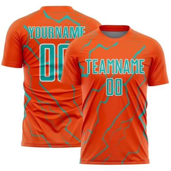 Aqua-White Jersey Sports Lightning Uniform Orange Soccer Custom Sublimation
