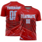 Uniform Custom Blue-White Jersey Red Light Soccer Sports Sublimation Lines
