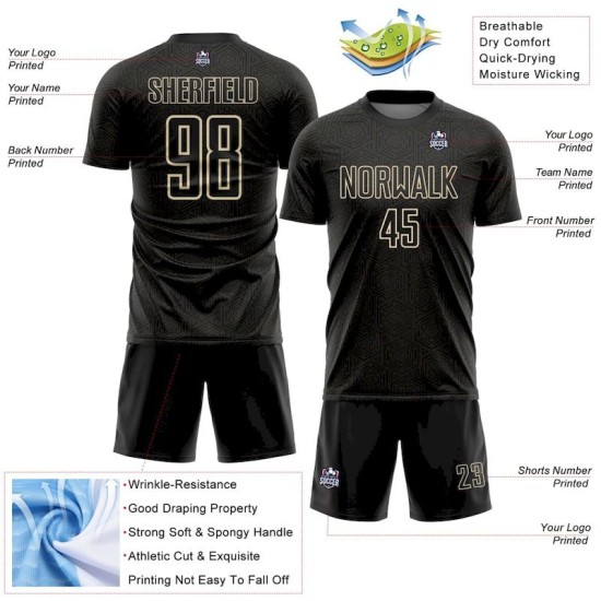 Sublimation Custom Geometric Black Soccer Jersey Shape Sports Uniform Cream