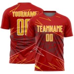 Red Sports Sublimation Jersey Uniform Lines Gold-White Soccer Custom