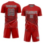 Red Jersey Steel Uniform Sports Sublimation Custom Soccer Lines Gray-White