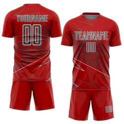 Red Jersey Steel Uniform Sports Sublimation Custom Soccer Lines Gray-White