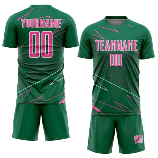Kelly Sports Pink-White Sublimation Custom Uniform Soccer Lines Jersey Green