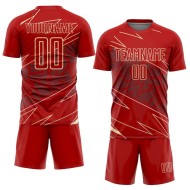 Cream Jersey Soccer Sports Red Sublimation Uniform Lines Custom