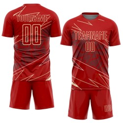 Cream Jersey Soccer Sports Red Sublimation Uniform Lines Custom