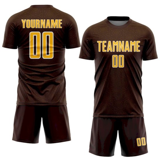 Sublimation Jersey Brown Shape Sports Geometric Uniform Gold-White Soccer Custom