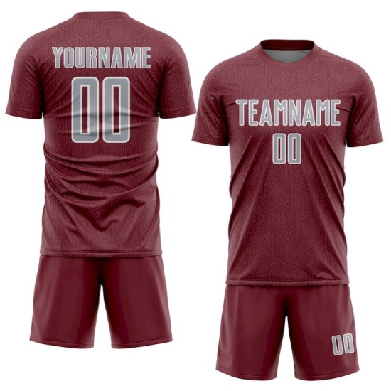Sports Geometric Sublimation Gray-White Uniform Jersey Shape Custom Burgundy Soccer