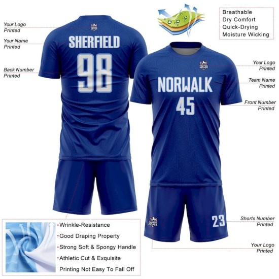 Soccer Geometric Sports Blue Custom Royal Shape White-Light Sublimation Uniform Jersey