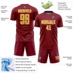 Geometric Jersey Shape Uniform Sublimation Soccer Crimson Gold-White Sports Custom