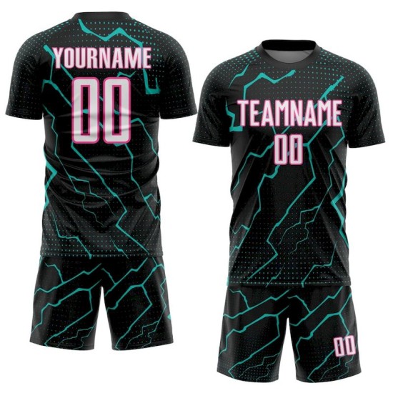 White Jersey Lightning Aqua-Pink Black Sports Custom Uniform Soccer Sublimation