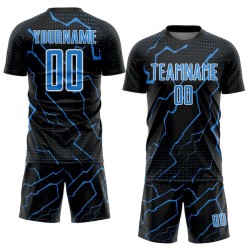 Sublimation Powder Custom Soccer Uniform Sports Lightning Blue-White Jersey Black